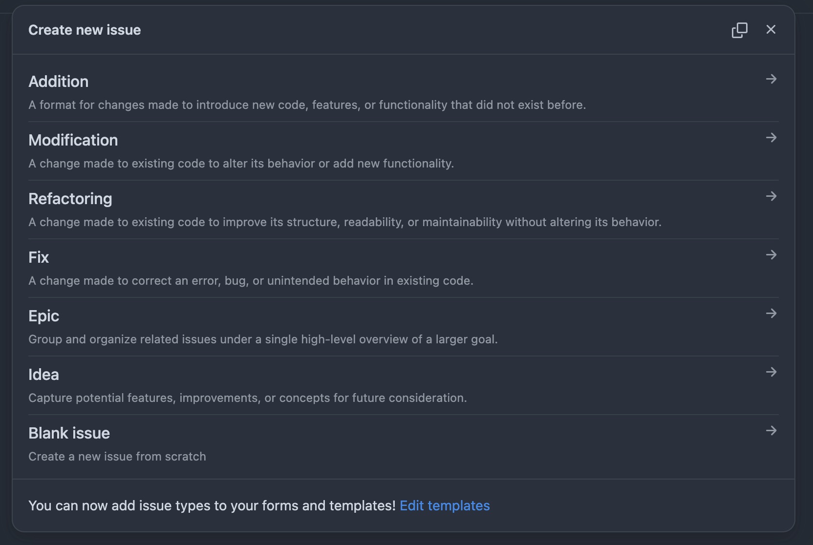 Choosing issue template